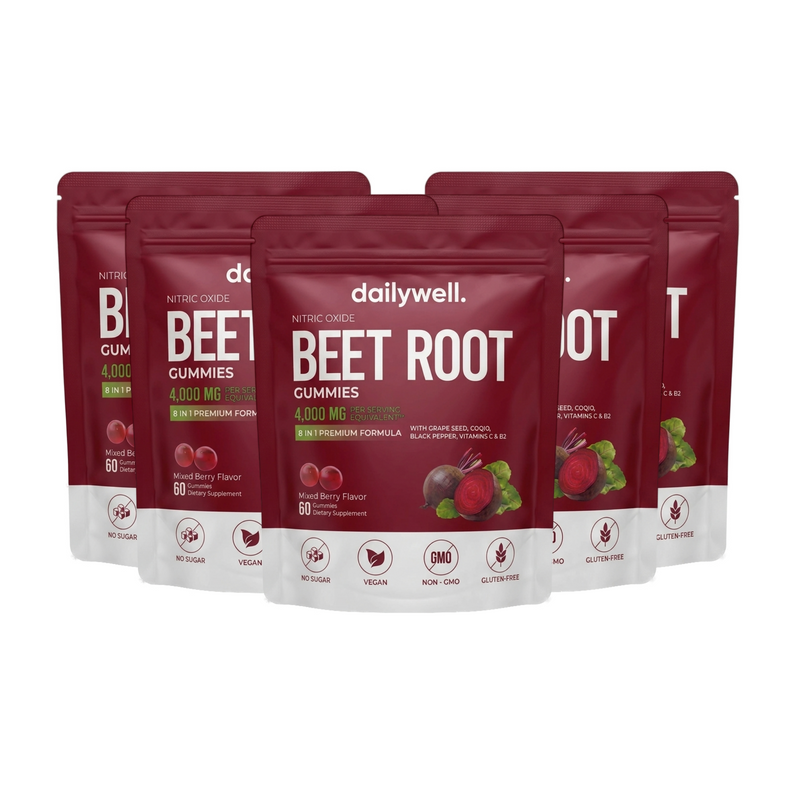 Five pouches of Dailywell Beet Root Gummies